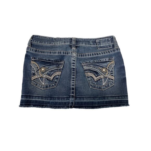 Decree Women's Misses Mini Skirt Blue Denim Embroidered 5 Pocket Size 3 - Picture 5 of 8